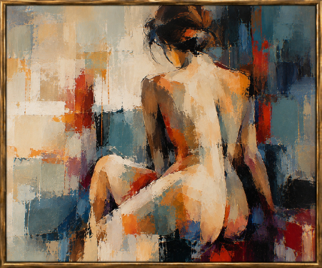 Framed Abstract Seated Boudoir Figure.